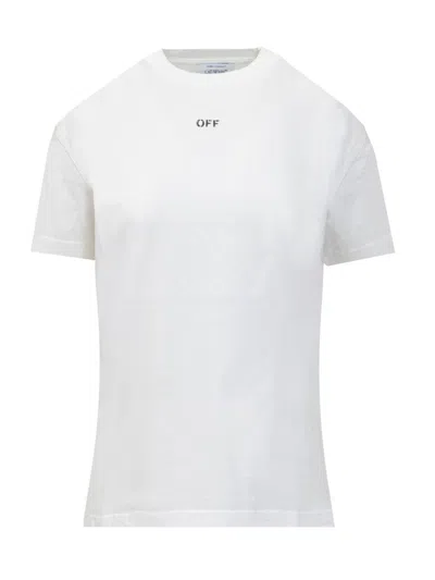 Off-white Diag-stripe Cotton T-shirt In White