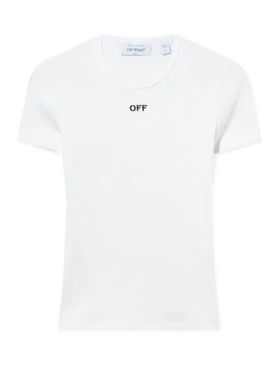 OFF-WHITE WOMEN WHITE LOGO CREW NECK T-SHIRT, XS LUXURY T-SHIRTS FOR WOMEN DARVEYS