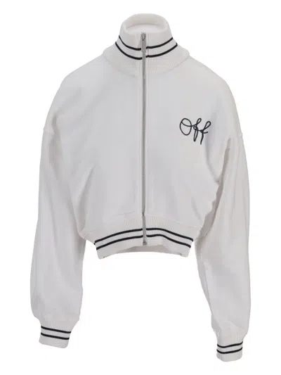 OFF-WHITE WHITE LOGO MOCK COLLAR SWEATSHIRT