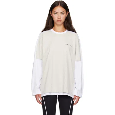 Off-white White 'logo' Quote Double Layer T-shirt In Grey Melange Black