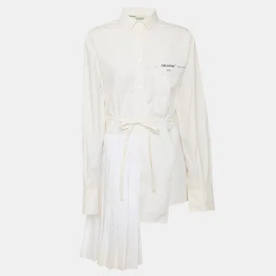 Pre-owned Off-white White Plisse Pleated Wrap Shirt Dress L