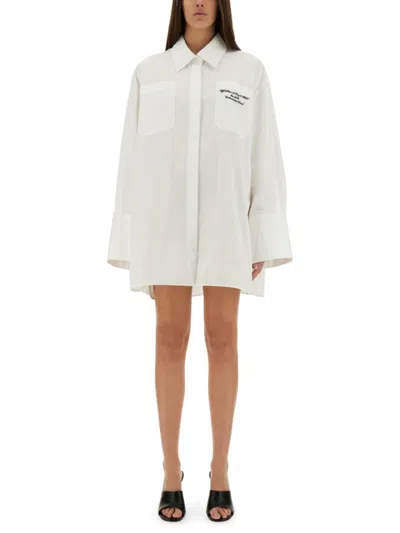 Off-white White Solid Shirt Collar Mini Dress
