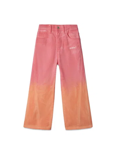 Off-white Wide Leg Cotton Trousers For Girls In Pink