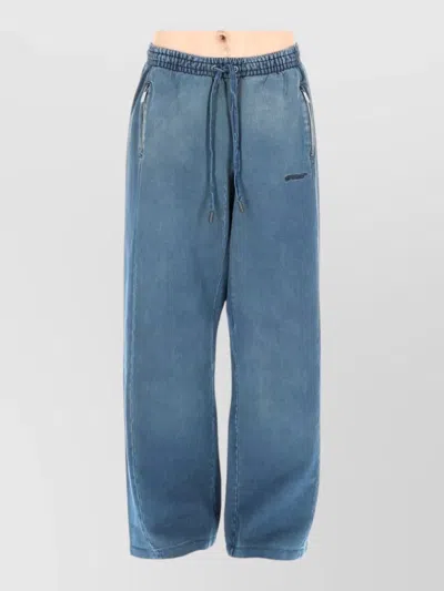 Off-white Wide Leg Denim Trousers Side Pockets In Blue