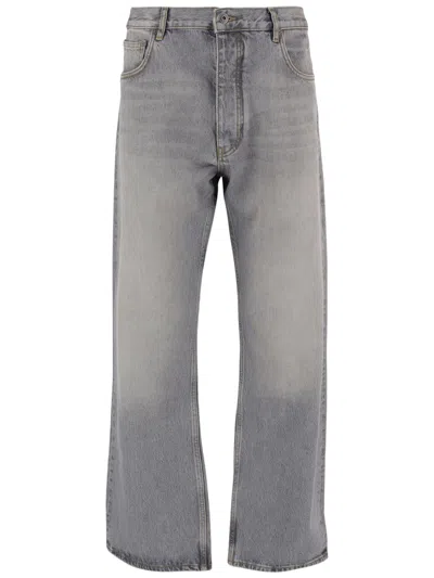 Off-white Wide-leg Cropped Jeans With Distinctive Prints In Blue
