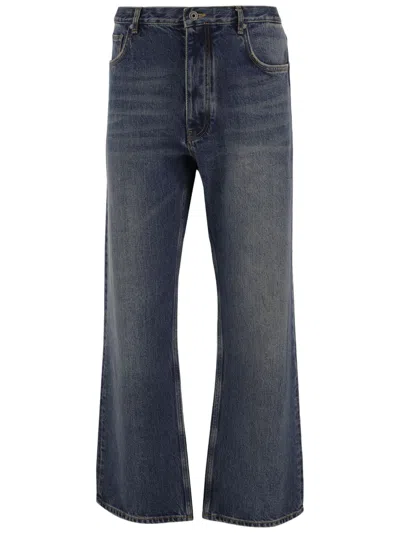 Off-white Wide-leg Denim Jeans With Iconic Arrow Graphic In Blue