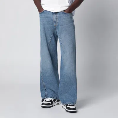 Off-white Wideleg Light Blue Jeans With Logo