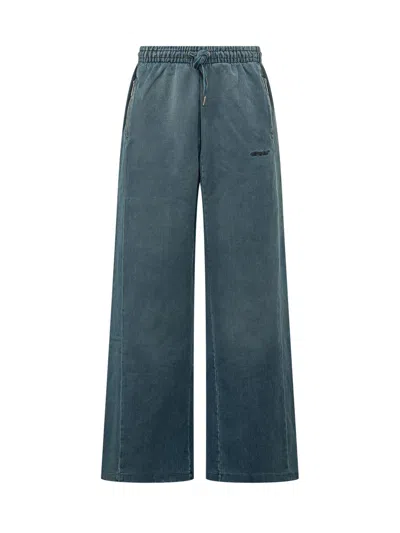 Off-white Wide-leg Trousers With Drawstring In Blue