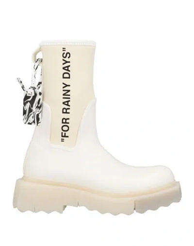 Off-white Woman Ankle Boots Ivory Size 7 Rubber, Textile Fibers
