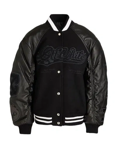 Off-white Woman Jacket Black Size 4 Lambskin, Virgin Wool, Polyamide, Wool, Acrylic