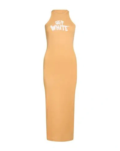 Off-white Woman Maxi Dress Apricot Size S Cotton, Elastane In Brown