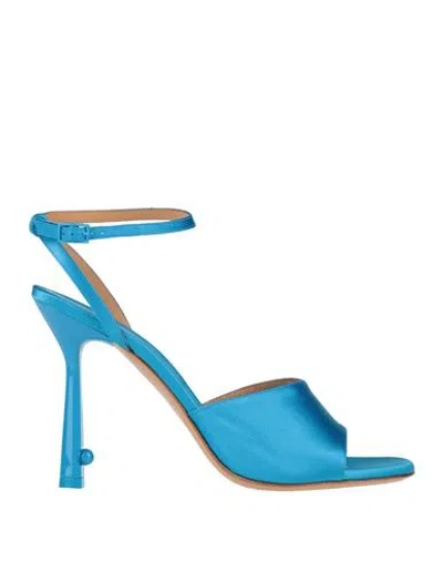 Off-white Woman Sandals Azure Size 7 Textile Fibers In Blue