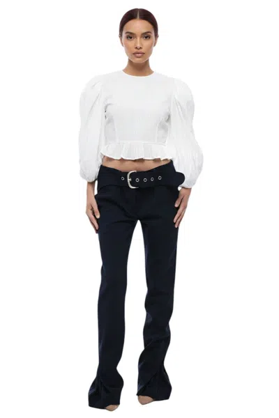 Off-white Women Dark Blue Slim Pleated Pant