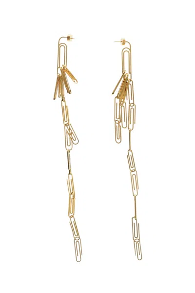 Off-white Women Golden Paperclip Dangler Earrings In Transparent