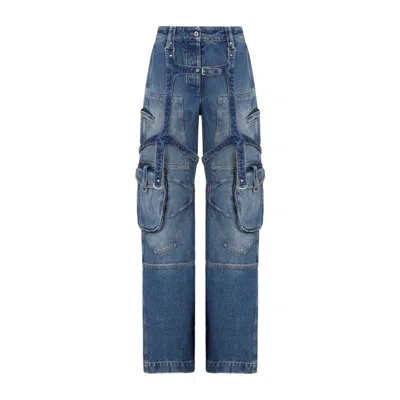 Off-white Women Vintage Blue Cotton Cargo Over Pants
