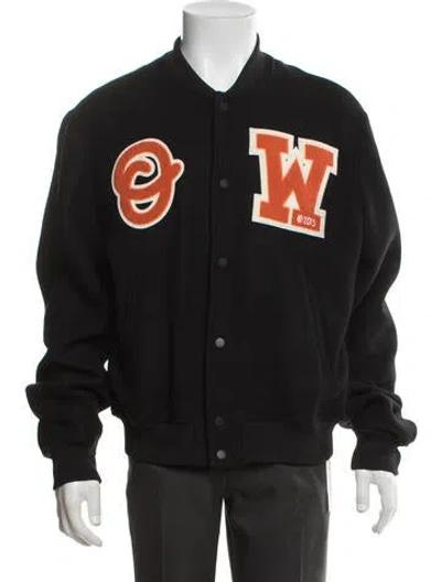 Pre-owned Off-white Wool Graphic Print Bomber Jacket In Black
