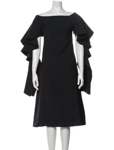 Pre-owned Off-white Wool Knee-length Dress In Black