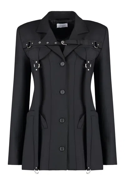 Off-white Wool-blend With Buckle Straps Blazer In Black