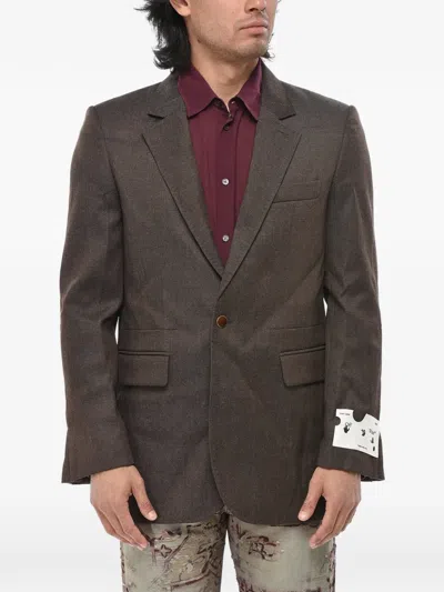 Off-white Wool-twill Blazer With Flap Pockets In Brown