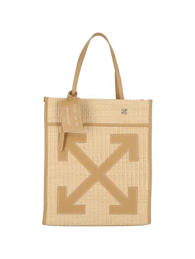Off-white Woven Texture Tote Bag In Blue