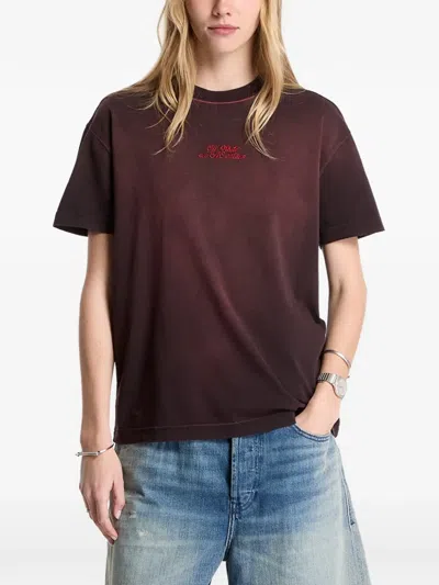 Off-white X Ac Milan Faded-effect T-shirt In Brown