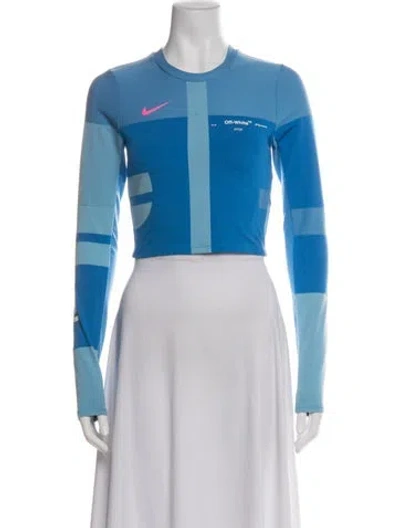 Pre-owned Off-white X Nike Graphic Print Crew Neck Crop Top In Blue