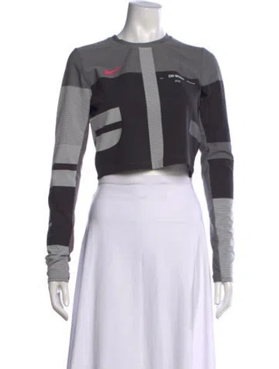 Pre-owned Off-white X Nike Graphic Print Crew Neck Crop Top In Gray