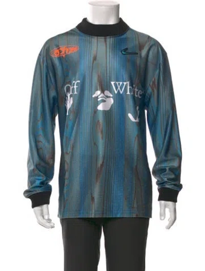 Pre-owned Off-white X Nike Printed Scoop Neck Henley In Blue