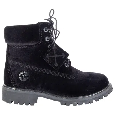 Pre-owned Off-white X Timberland Black Velvet Ankle Boots Shoes 37