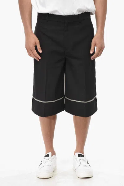 Off-white Zip-detail Wool Shorts In Black