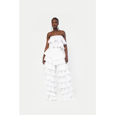 Ofuure Linen Daria Ruffle Pants In White