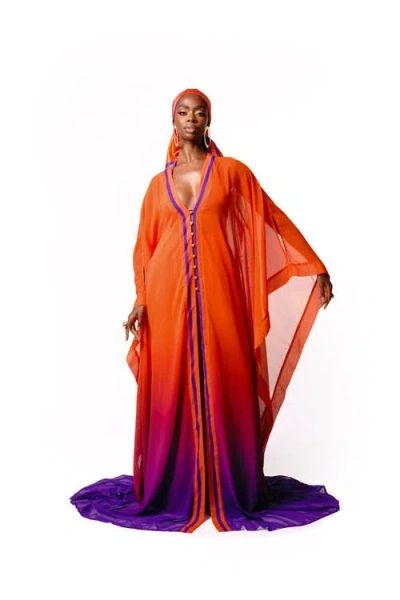 Ofuure Luna Chiffon Kaftan In Orange