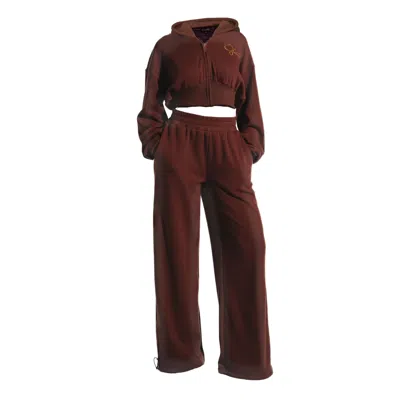 Ofuure Plush Fleece Hoodie Set In Brown In Burgundy