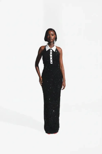 Ofuure Ria Halter Sequin Maxi Dress In Black