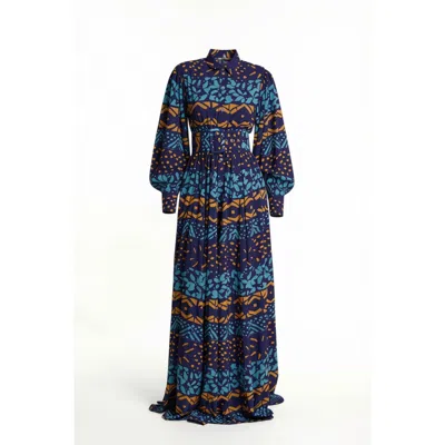 Ofuure Women's Anu Blue Maxi Shirt Dress