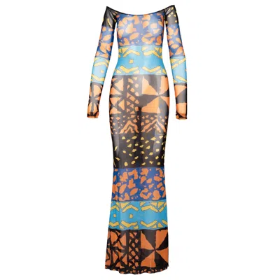 Ofuure Women's Black / Blue Anu Black Off Shoulder Maxi Dress In Black/blue