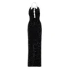 Ofuure Women's Black / White Ria Halter Sequin Maxi Dress In Onyx In Black/white