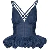 Ofuure Adele Peplum Top In Blue