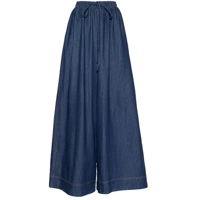 Ofuure Women's Blue Denim Pinstripe Amara Pants