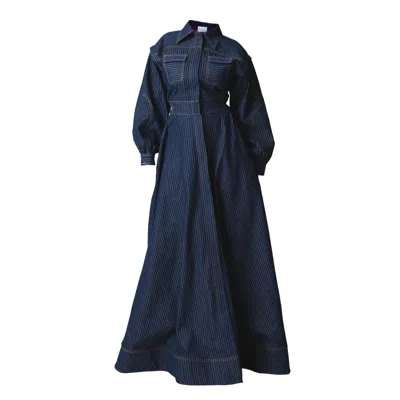 Ofuure Women's Blue Denim Pinstripe Emma Maxi Dress