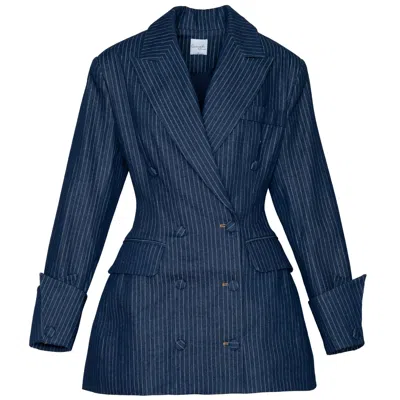 Ofuure Women's Blue Denim Pinstripe Nyla Blazer Dress
