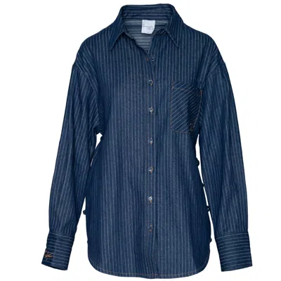 Ofuure Women's Blue Denim Pinstripe Rue Button Up Shirt