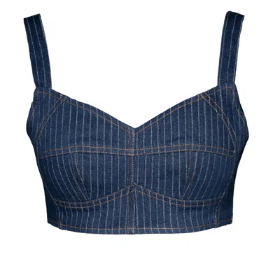 Ofuure Women's Blue Denim Pinstripe Serena Crop Top