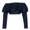 Ofuure Women's Blue Dija Denim Ruffle Crop Top In Blue