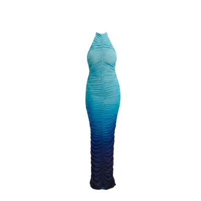 Ofuure Women's Blue Iris Ruched Halter Maxi Dress