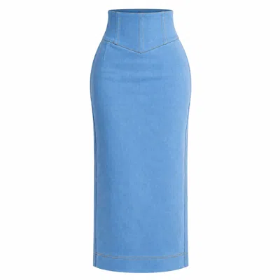 Ofuure Women's Blue Light Denim Ona Midi Skirt