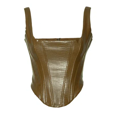 Ofuure Women's Green Ono Faux Leather Corset Top  In Olive