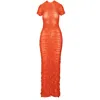 Ofuure Women's Iza Orange Ruched Maxi Mesh Dress In Orange