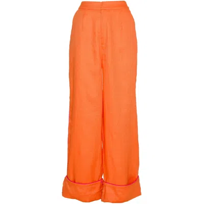 Ofuure Women's Linen Nikki High Waist Pants In Orange In Brown