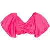 Ofuure Women's Linen Skye Puffy Sleeve Crop Top In Pink In Pink